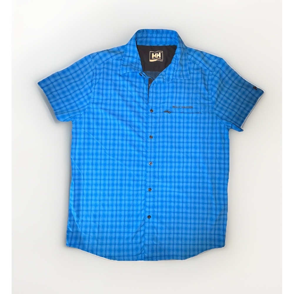 Helly Hansen Men's Vented Short Sleeve Button-Up Shirt Size XL Blue Checkered